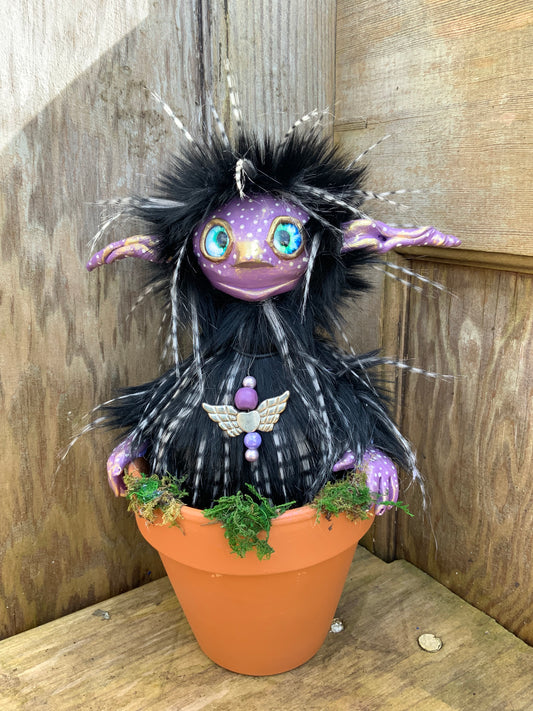 Flower Pot Pixie , Juniper , art troll doll