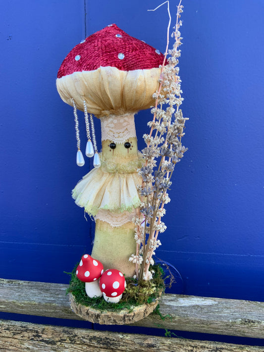 Daisy toadstool friend, art doll, handmade